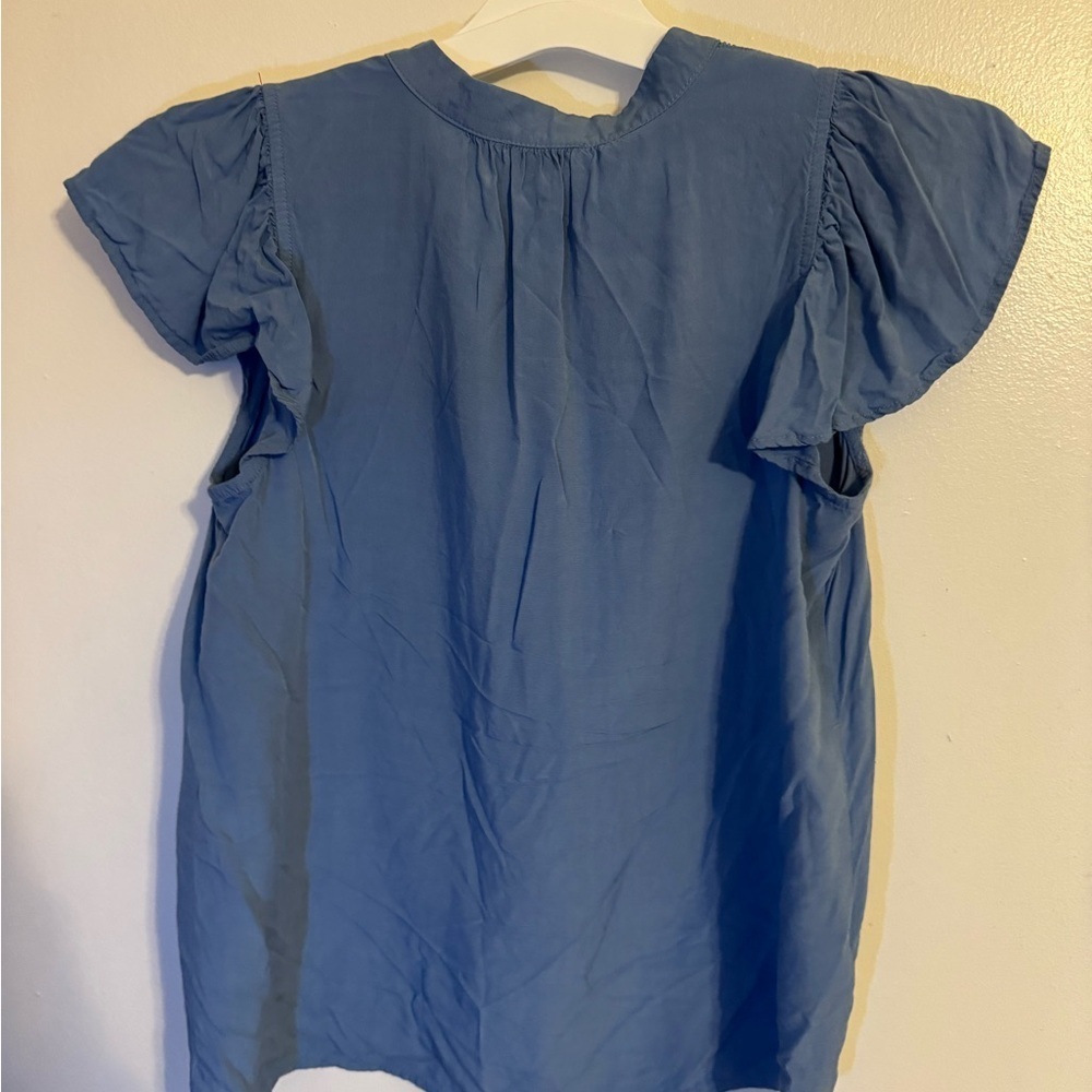 Elegant Blue Loft Blouse with Short Sleeves #blouse - Picture 4 of 4